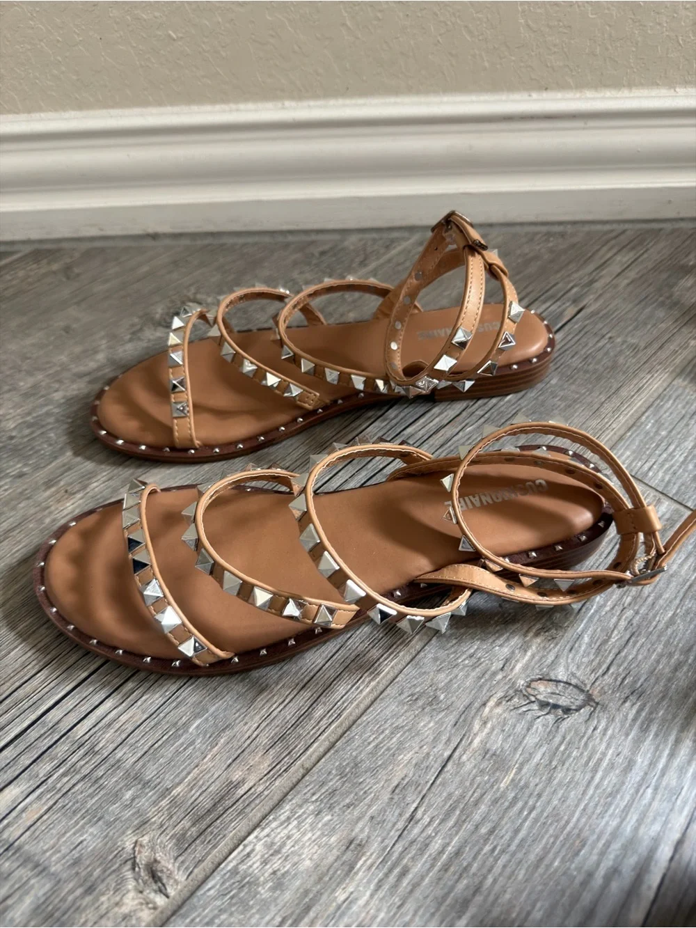 Talia Studded Ankle-Strap Sandals - Tan